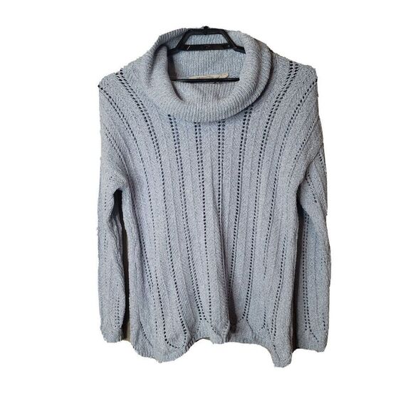 Soft Surroundings Women's Blue Knit Metallic Turtleneck Sweater Size Medium t2 - Picture 1 of 8